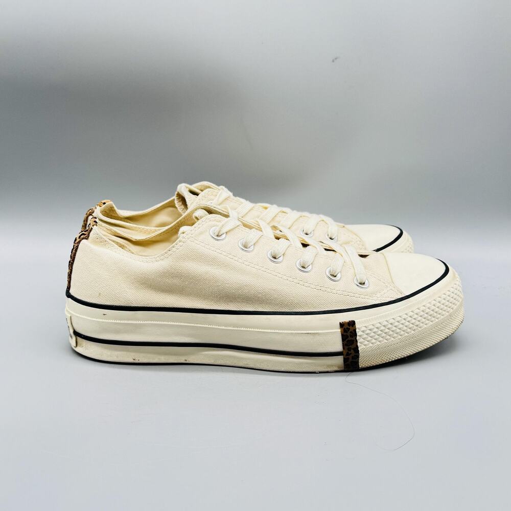 Converse Shoes Womens 8.5 Beige Canvas Chucks All Star Platform Sneakers Leopard
